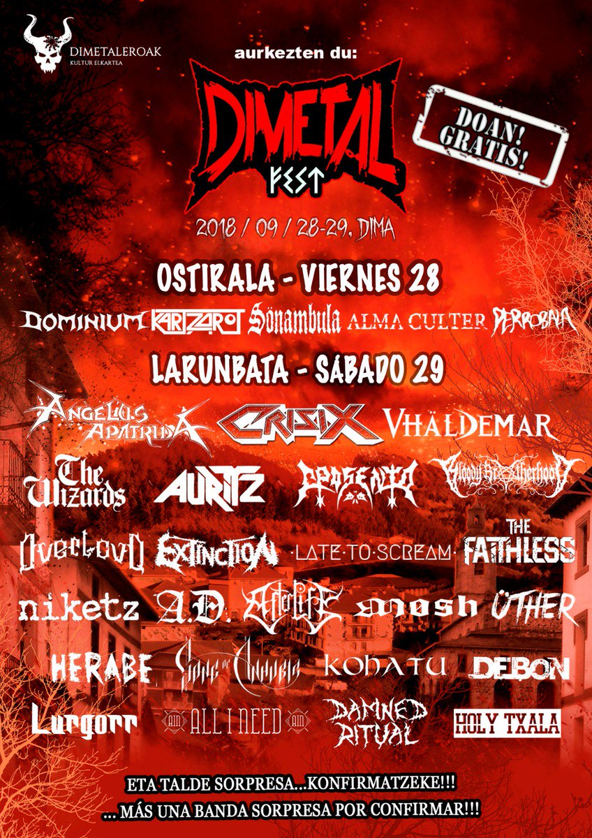 💀TALDEEN EGUNEKO BANAKETA / DISTRIBUCIÓN DE BANDAS POR DÍAS💀#Dimetal #DimetalFest #DimetalFest2018