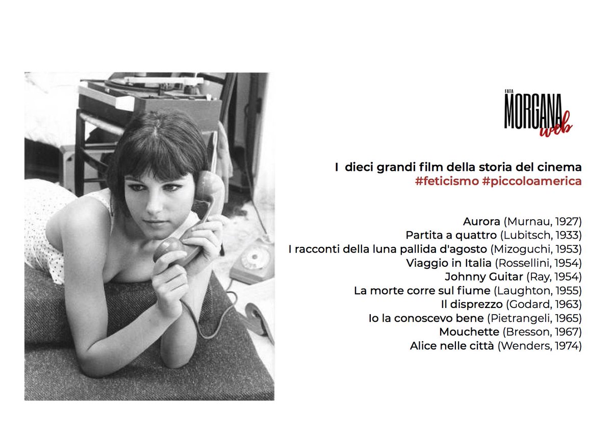FataMorganaWeb's tweet photo. Il nostro ostinato #feticismo per i "vecchi film" ci fa stare dalla parte del @PiccoloAmerica  Ecco i nostri 10 grandi film della storia del #cinema 
#Murnau #Lubitsch #Mizoguchi #Rossellini #Ray #Laughton #Godard #Pietrangeli #Bresson #Wenders @favalem @TrastevereRM @repubblica https://t.co/m7sQt2VacA