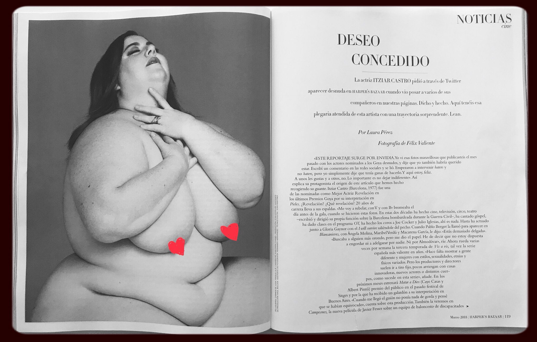 Itziar Castro on X: #deseoconcedido #gracias @harpersbazaarES  #felixvaliente #lauraperez maravilloso #reportaje #artículo y #fotos 1a vez  q se #fotografía #desnuda a una mujer #XXL #tallagrande #HarpersBazaar  #valientes #stopgordofobia ...