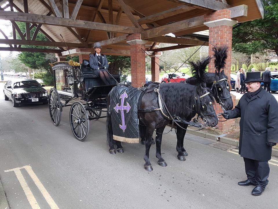 Jayne Prior, Funeral Manager with a horse drawn hearse today at Sunderland Crematorium