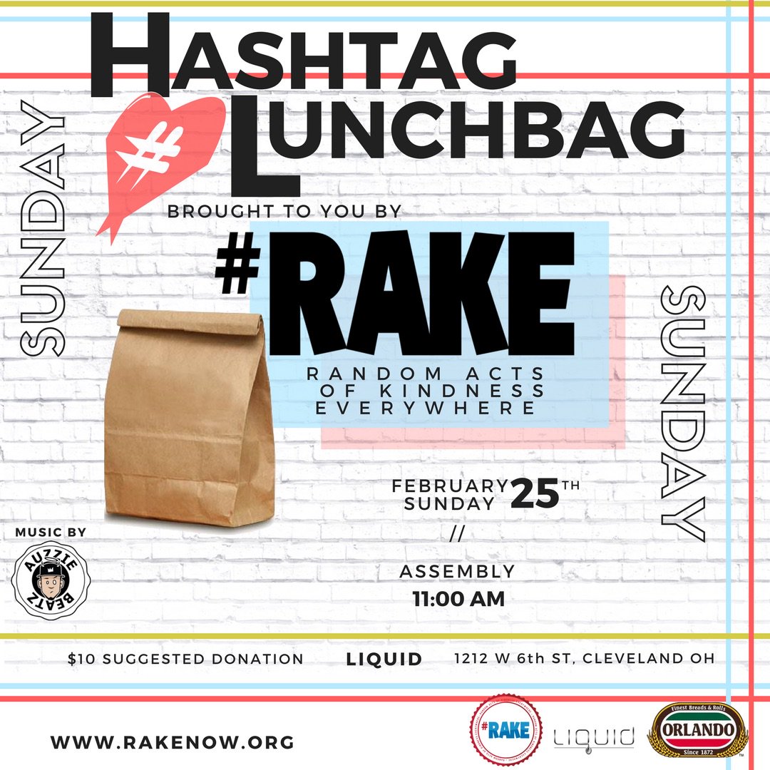 HashtagCLE's tweet photo. This Sunday in Cleveland, we are making lunches to feed over 1,000 homeless people. Family and friend friendly, just simply show up with suggested $10 donation and be ready to be inspired and motivated 

#hashtaglunchbag x #rake @HashtagCLE https://t.co/nr8cPQdF7A