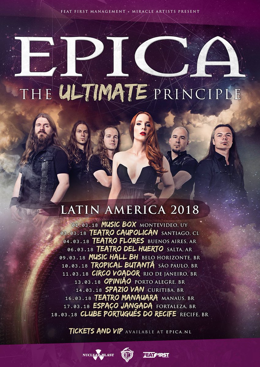 Epica's tweet image. LATIN AMERICA LEGION! Next week we&apos;ll party in Uruguay, Argentina, Chile and Brazil! Who&apos;s coming??? Tickets: epica.nl/tour