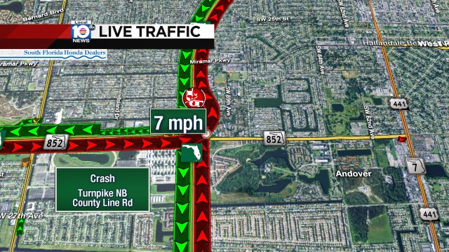 Another crash on the Turnpike NB at County Line Rd #traffic https://t.co/IJLhtbq22b