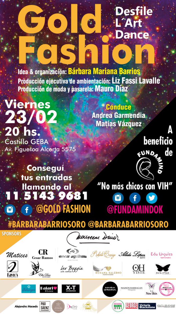 #GOLDFASHION L'Art Dance Castillo de GEBA 23 de frebrero a beneficio de @fundamindok @GoldFashion idea y Organización @barbarabarriosoro con mas de 35 modelos en pasarela.