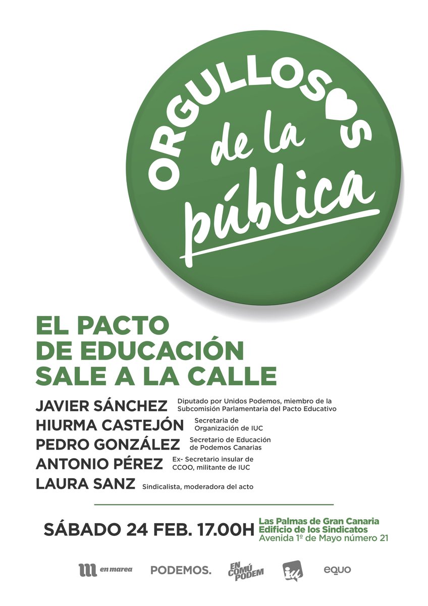 anagsr1's tweet photo. Este sábado en #LaLaguna y #LPGC tendremos la oportunidad de saber un poco más sobre ese tan publicitado #PactoEducativo en el que se está hablando (o callando) sobre las leyes que condicionarán nuestra Educación. No te lo pierdas
#OrgullodeEducaciónPública #NoLOMCE https://t.co/Djuwup5tAh