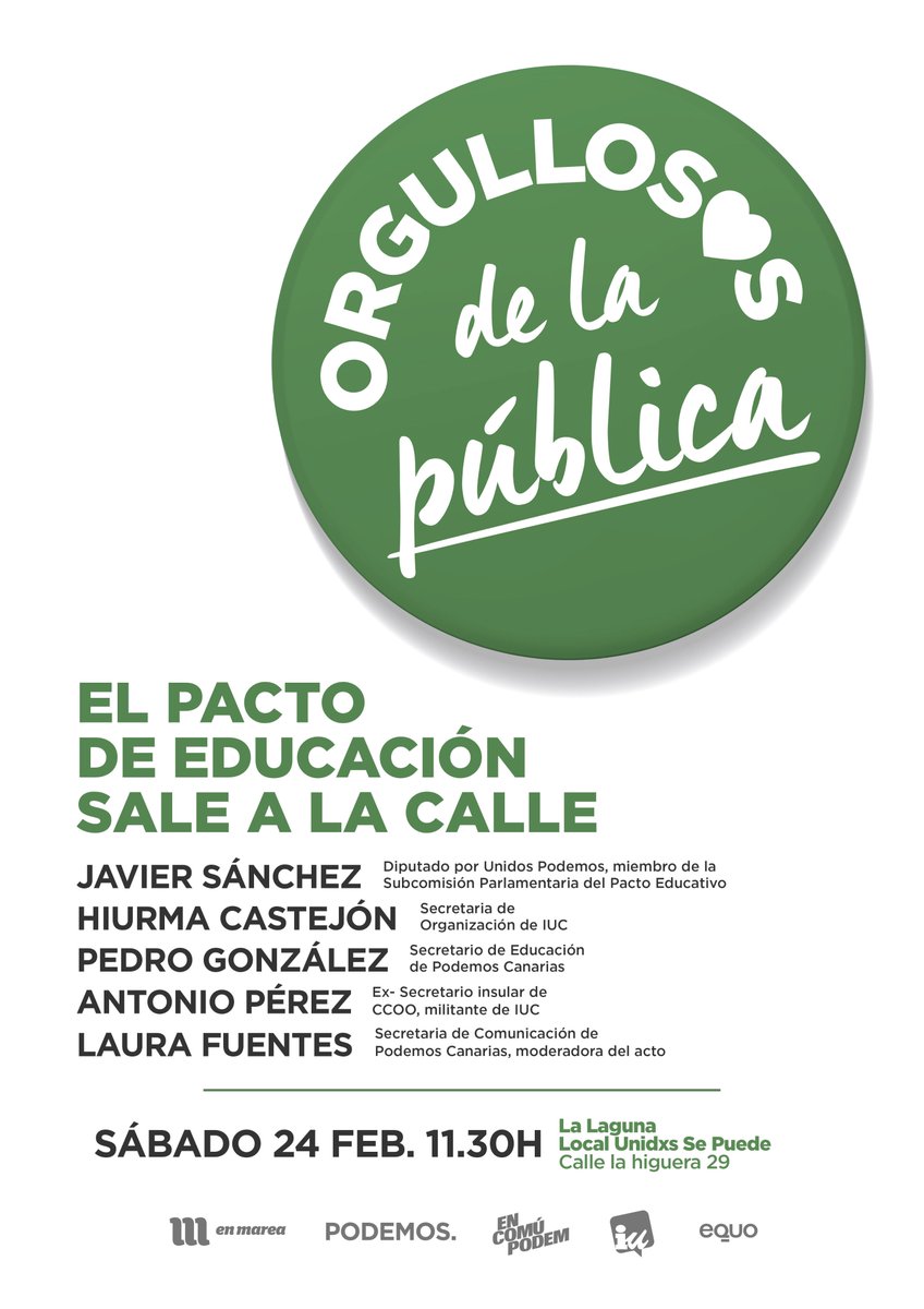 anagsr1's tweet photo. Este sábado en #LaLaguna y #LPGC tendremos la oportunidad de saber un poco más sobre ese tan publicitado #PactoEducativo en el que se está hablando (o callando) sobre las leyes que condicionarán nuestra Educación. No te lo pierdas
#OrgullodeEducaciónPública #NoLOMCE https://t.co/Djuwup5tAh