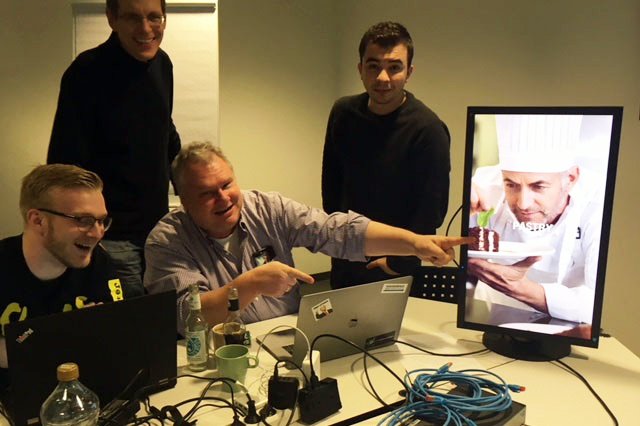 CoreMedia's tweet photo. Our teams are working on so many cool projects today during the #CMHackathon at @CoreMedia_News! One of them is the merging of CoreMedia's platform and an @infobeamer. https://t.co/NFNOQSCqqH