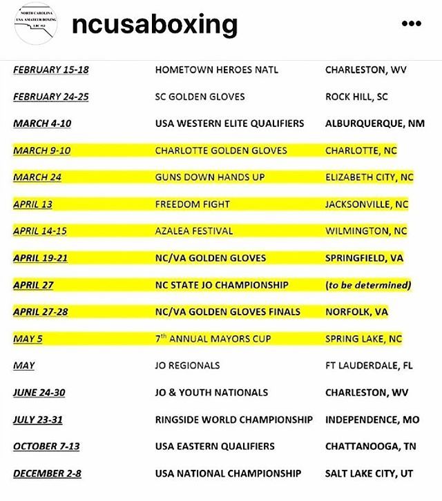 DymeBoxing's tweet photo. Upcoming amateur boxing shows in North Carolina.
#NCUSABoxing
#DymeBoxing #DymeBoxingJr #AndFitness
#BoxingSolvesEverything #TheBlackHouse
#Boxing #CharlotteBoxing #Fitness #CharlotteFitness #CLTFitness #704 #980 #QueenCityFitness #MMA #NorthCarolinaFit… https://t.co/KjhHMYnHgd https://t.co/h8rA3r1GqC