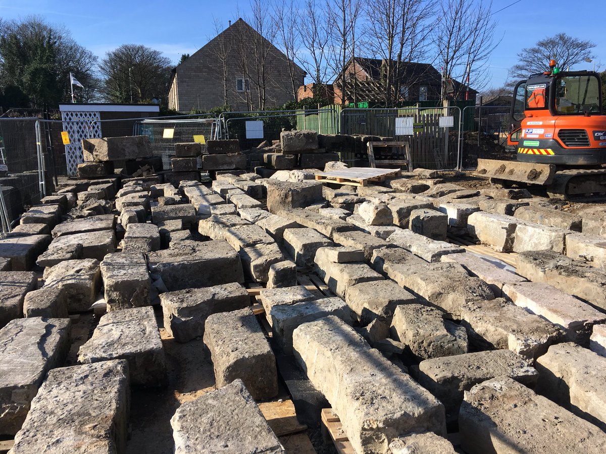 Marple Lock 15: Latest construction photos from site today. Excavation is deeper @ more of the lock wall removed. Stones all lined up &amp; numbered in the yard. Quite a few have crumbled &amp; will be replaced. Interesting work for a Civil Engineer! @CRTManPennine <a href="/CanalRiverTrust/">Canal & River Trust</a>