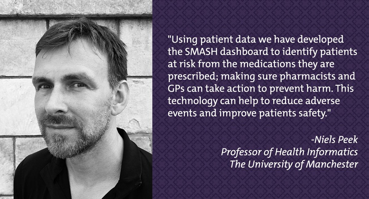 HeRC_Tweets's tweet photo. .@NielsPeek on the development of the Smart Medication Safety Dashboard (SMASH) developed here @OfficialUoM to reduce medication errors 

Find out more: https://t.co/GAL512A4zN 

#patientsafety #MedicationSafety #datasaveslives https://t.co/M7HFBtK4kx