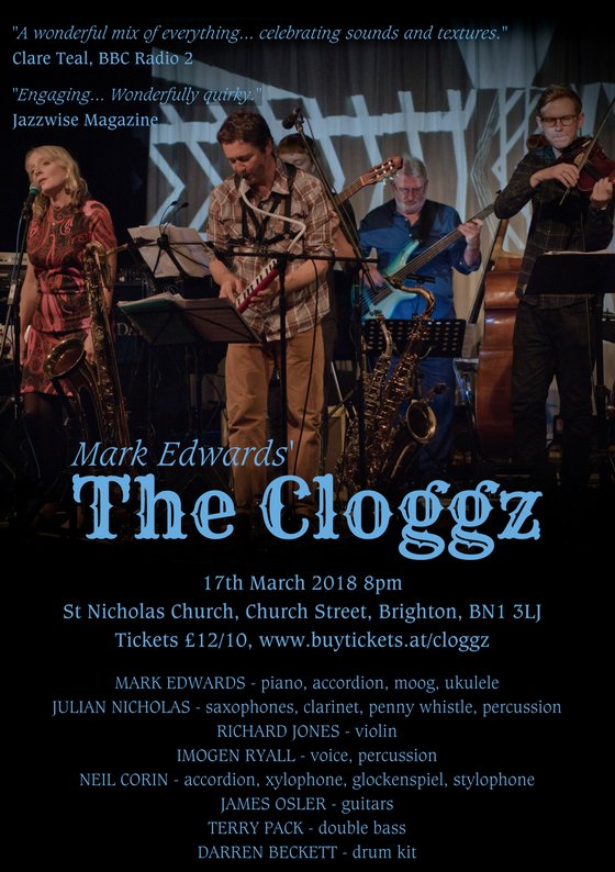 TheCloggz's tweet photo. .@TheCloggz start spring series of dates on March 17th at #StNicholasChurch, Brighton on 17th March. Tickets here: https://t.co/5PkmM1YAEs. Come along and welcome #DarrenBeckett to the drum chair. https://t.co/cv8CS7dJhS