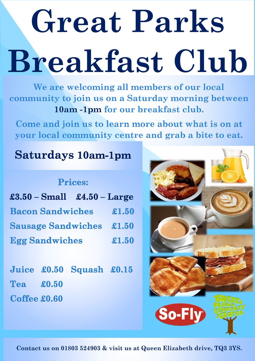 GreatParksCC's tweet photo. Want to go out but finding it too cold? Then visit our Saturday Morning Breakfast Club from 10am only at Great Parks Community Centre. Come along to find out more about what is happening at your local community centre and grab a hot meal in a warm, friendly environment. https://t.co/fYAnRnrOoj