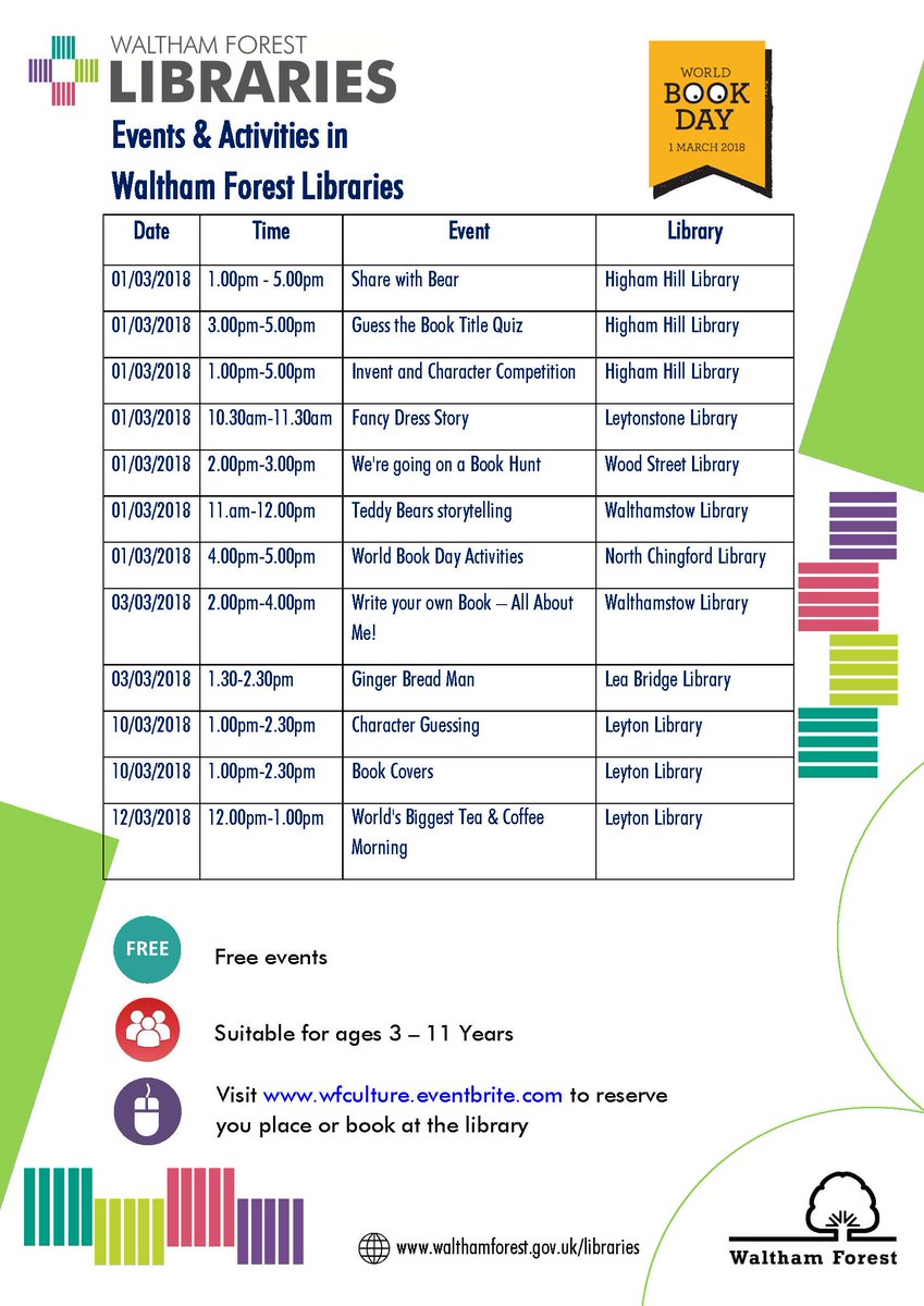 wfcouncil's tweet photo. Extra, extra - read all about it! Next Thursday 1 March is #WorldBookDay and there are lots of great events to get involved with taking place in #WalthamForest libraries. No need to *book* a place - just show up! 📚📖 @WorldBookDayUK https://t.co/Kzjz1W7B7N