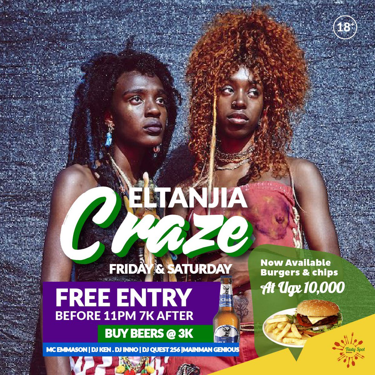 Friday! Friday! Friday!
If you also feel that excitement, then tonight should find you <a href="/club/">Club</a> el tanjia. All beers are at 3k from 6- Midnight, Entrance is only 7K from 11 p.m. on wards. Also;
Make your order of BURGERS served with chips at only 10k. Don't Miss #NightLife