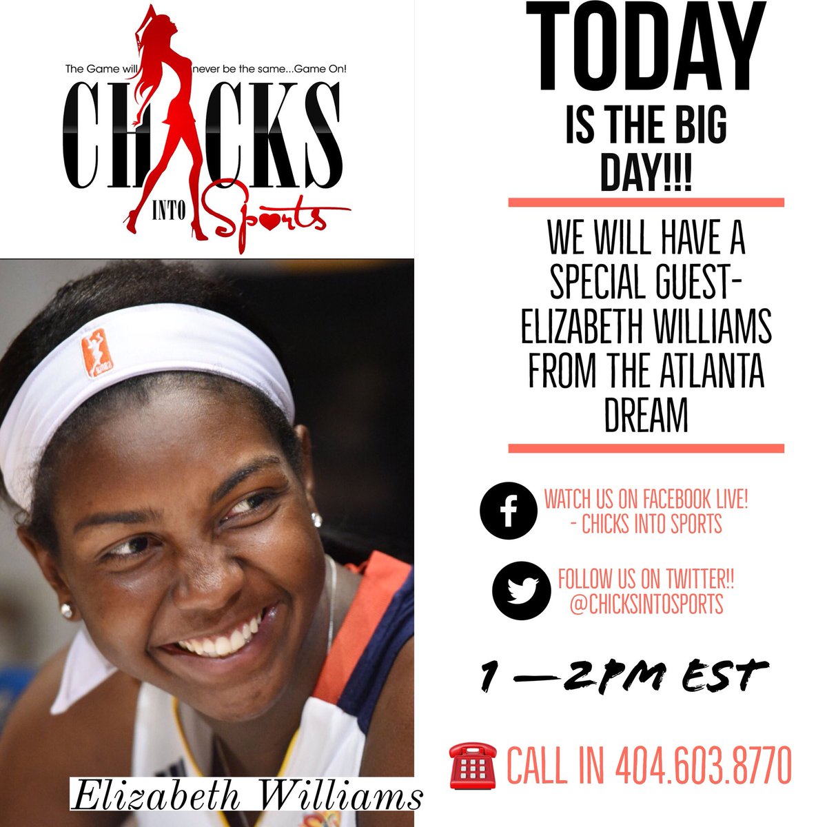 chicksintosport's tweet image. It’s goin down 1-2 pm EST‼️💫   @WNBA @AtlantaDream  @E_Williams_1 will be chatting with us! 📲Call &amp;amp; tweet us 404.603.8770 ..#cn2sports, #takeover #itsgoinDown #1100AM #WNBA #Thetakeover
👇   Game On!!!   👇
iheart.com/live/WWWE-AM11…