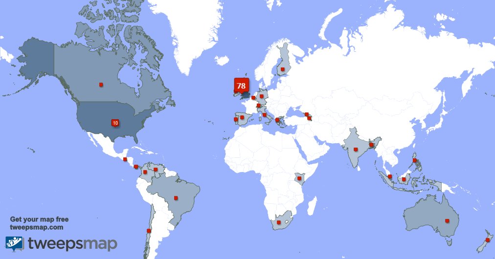 Barneymeredith's tweet photo. My followers are in UK.(76%), USA(10%)... Get your map too: https://t.co/XHkp6wVQt1 https://t.co/peKe3JQKAZ