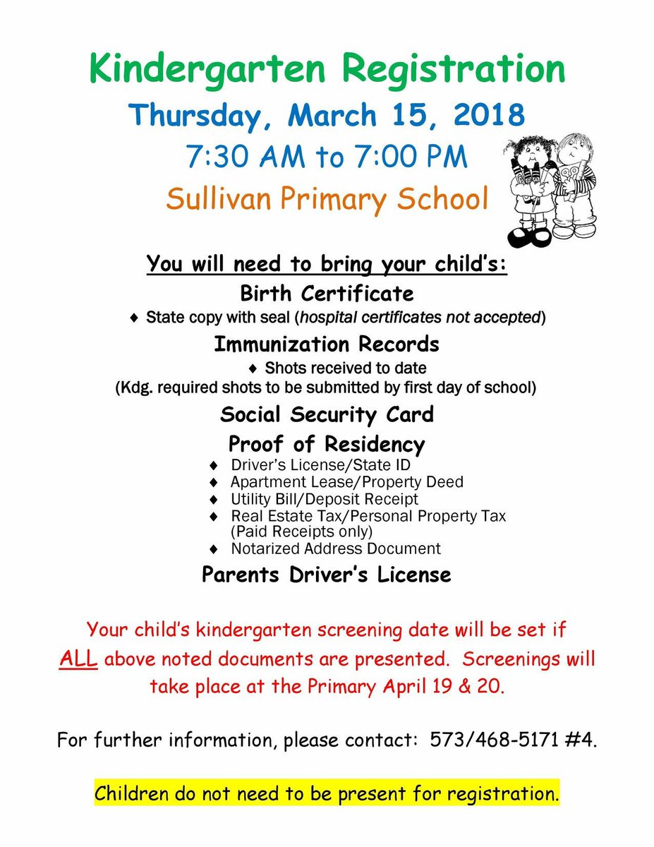 sullivanschools's tweet photo. Kindergarten registration is scheduled for Thursday, March 15 @SullivanPrimary https://t.co/GHmnHC2Y7z