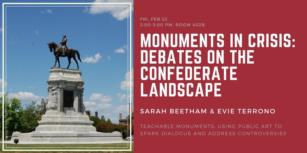 SarahBeetham's tweet photo. Today's the day! #ConfederateMonuments #TeachableMonuments #CAA2018 #PublicHumanities #Confederate @PublicArtDialog https://t.co/2KHJ7p6GlN