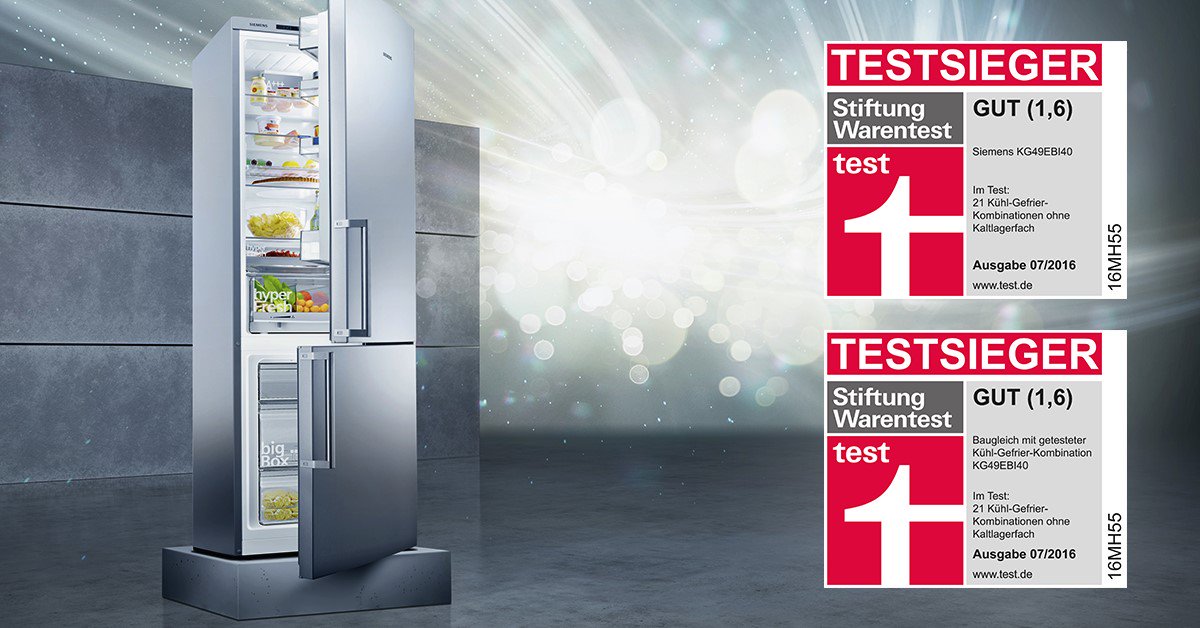 Erneuter Testsieger - die Siemens Kühl-Gefrier-Kombination KG49EBI40 überzeugt weiterhin als Top-Gerät im #StiWa Test! bit.ly/2GDaFuc