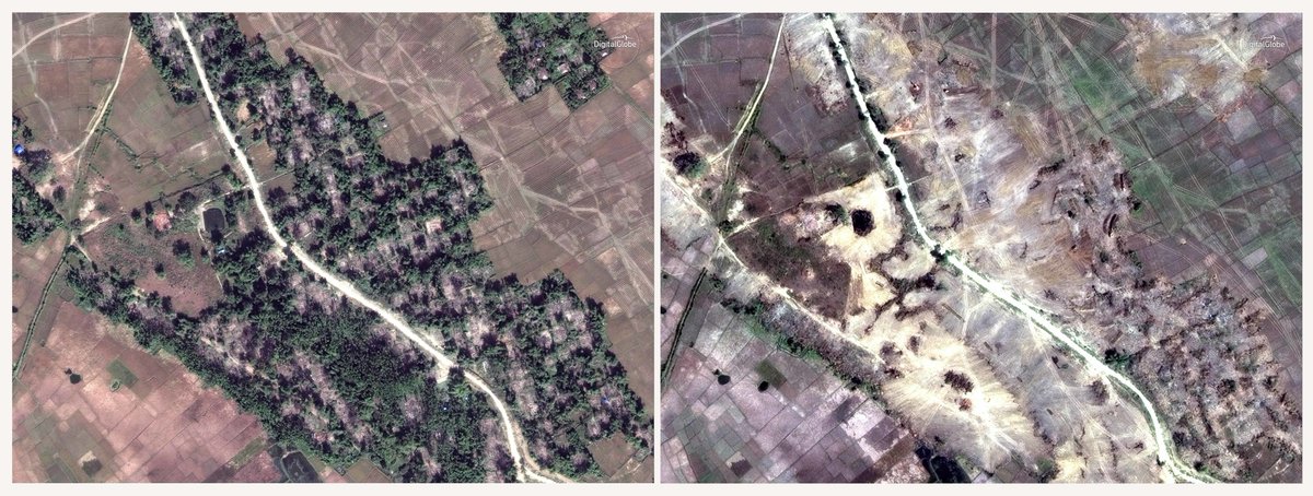 New satellite images show Myanmar’s government is using bulldozers to literally raze villages to the ground.
