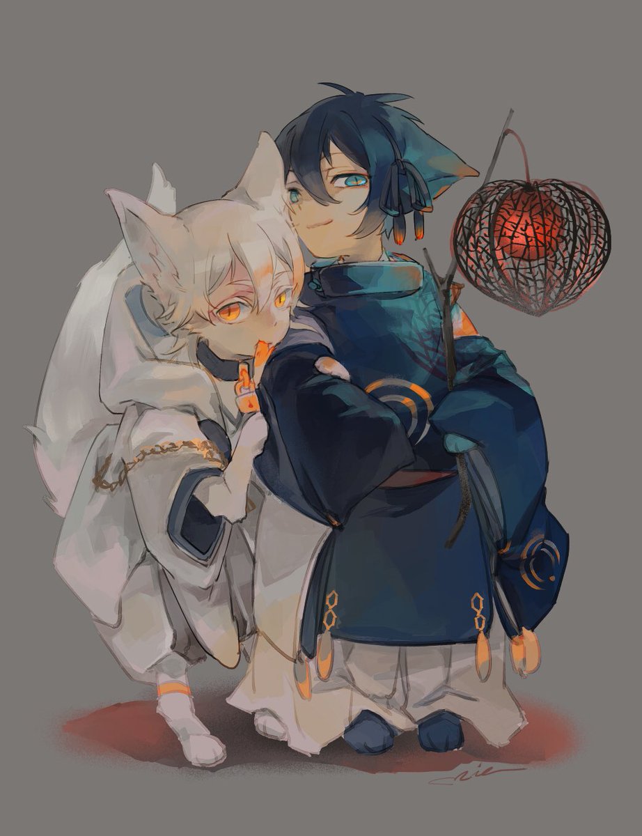 三日月宗近(刀剣乱舞) ,鶴丸国永(刀剣乱舞) 「遅くなったけど、昨日は猫の日… 」|Miaのイラスト