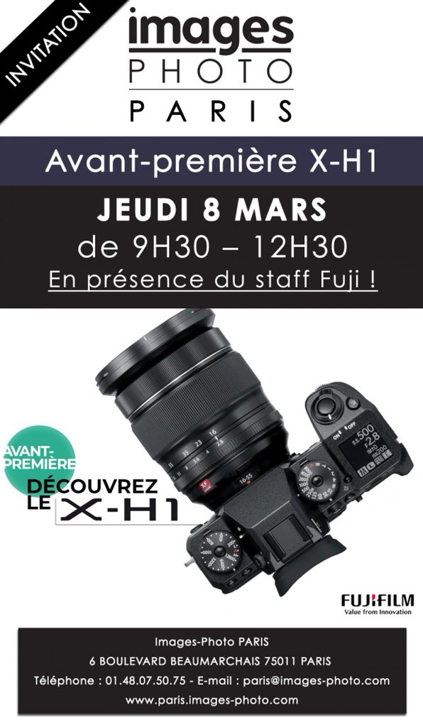 TTFerrand's tweet photo. Avant-première X-H1 chez Images Photo Paris !!!
#fujifilm #X-H1 #photographe #appareilphoto #invitation #amateurephoto https://t.co/u54rI3QQVJ