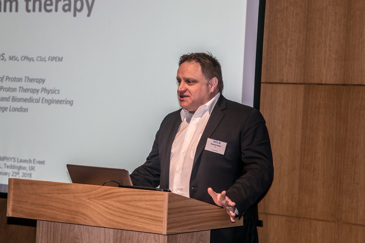 NPL's tweet photo. Richard Amos gave an excellent talk on improving the accuracy of Proton Beam Therapy at our #MEMPHYS launch @proton_therapy https://t.co/uEj6y6dgXn