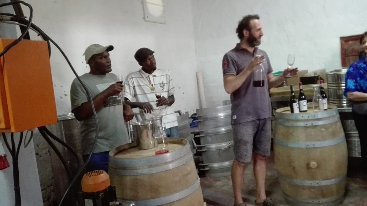 FynbosEstate's tweet photo. After 3 weeks once again making wine here this year, it’s time for Andy and Becky to go home to the UK. We are all sad! Not only are they critical to the winemaking process but they get on wonderfully with Charlie and Doubt who help in the winery.#fynbosestate  #roseandprotea https://t.co/BFc3KePmoC