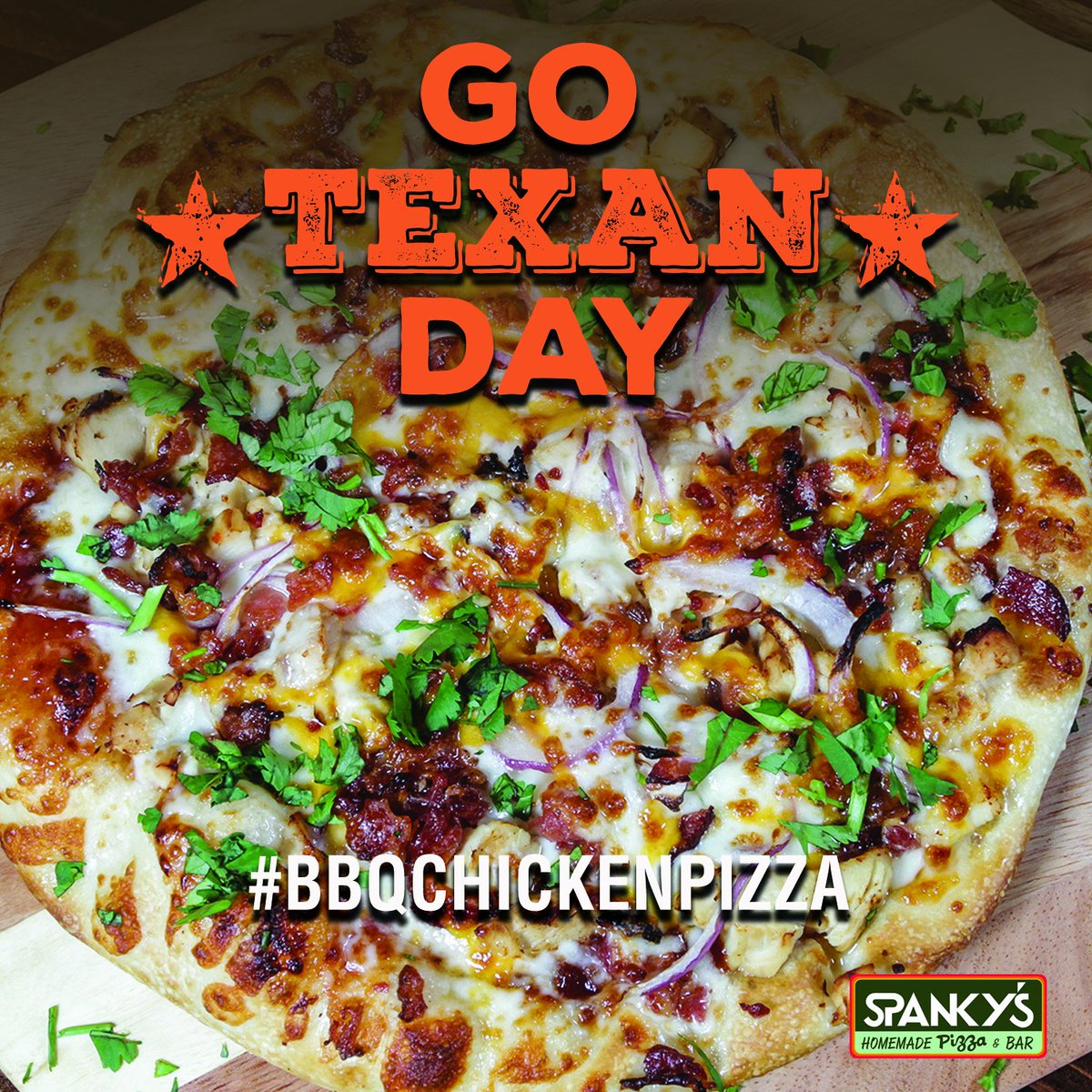 spankyspasadena's tweet photo. Happy GO TEXAN DAY!!!! Our BBQ CHICKEN PIZZA is here and we are open!!! Slip on your boots and get on over to Spanky's! Time to celebrate!!!! #rodeohouston #gotexan https://t.co/tB6VvaxQxk