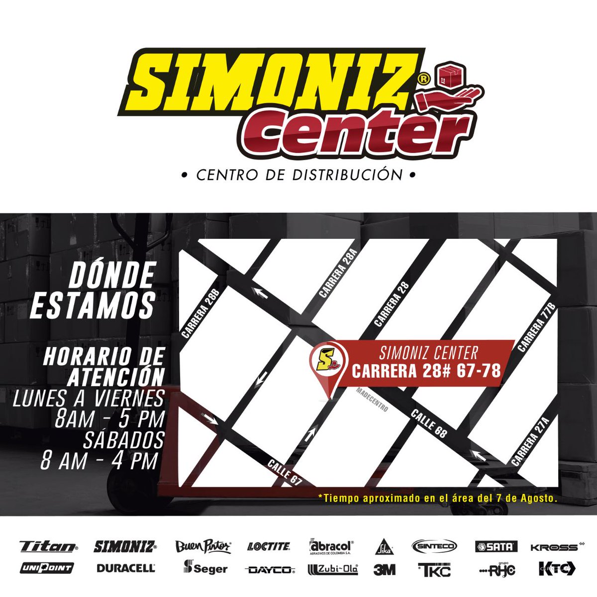 ¿Tienes un local comercial y quieres vender nuestros productos? Llega SIMONIZ CENTER nuestro centro de distribución en la zona del 7 de agosto en Bogotá:
Portafolio Completo de nuestras marcas, últimos lanzamientos, asesorías, despachos ágiles, cotizaciones y pagos de facturas.