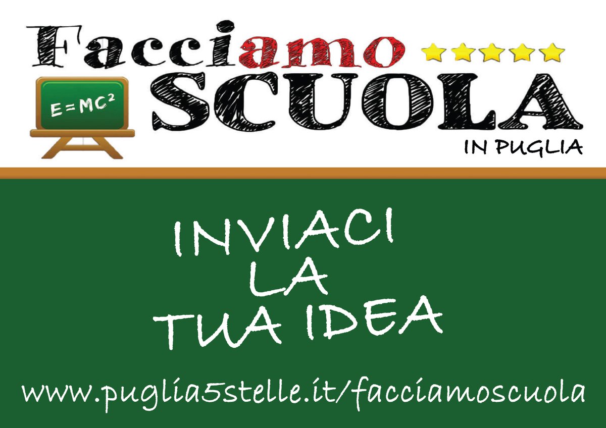 Il #M5S #Puglia ha destinato  250.000€ derivanti dal taglio stipendi dei consiglieri regionali alle SCUOLE PUGLIESI. A quale progetto destinarli? INVIACI LA TUA IDEA. #FacciamoScuola => goo.gl/RKgR27