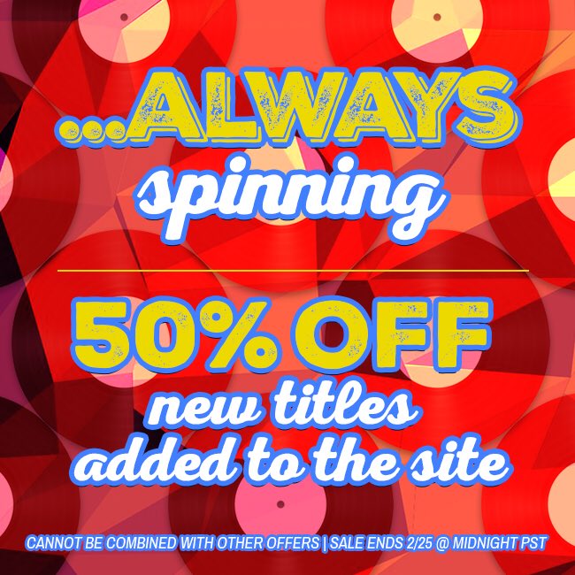 Insound's tweet photo. Always Spinning.... 50% off new titles added to the site! #vinyl #newtitles #insanesavings #alwaysspinning https://t.co/2tQWK3HaeA