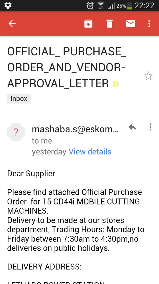The_Thatoness's tweet image. #EskomProcurementScam
#ProcurementScam
@SayEntrepreneur @Eskom_SA 
@SABCNewsOnline
@kayafm95dot9
@METROFMSA
@SAPoliceService

I almost got scammed by this person.
It all looked fishy when the process was moving too quickly.
So I went to Rotek offices to verify &amp;amp; it is fake.