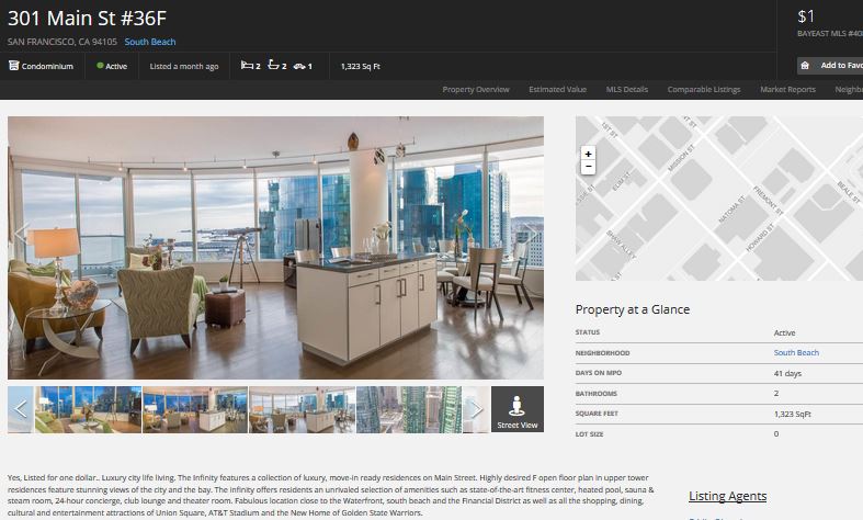 AmyBlakeley's tweet photo. There is literally a luxury high-rise condo for sale for $1. One dollar. Um, so call me with your offer! #infinitysf #sfrealestate #luxurysfcondoonedollar https://t.co/olacPdXM6N