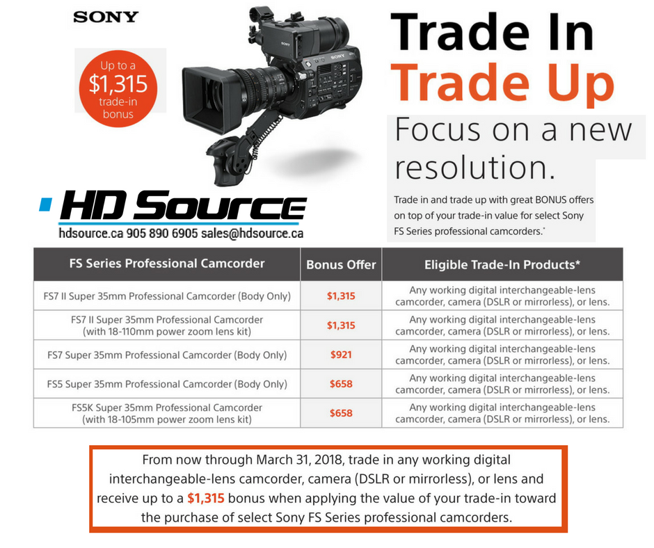 HDSourceCa's tweet photo. Prime time to upgrade your gear! Here's a limited-time sweet deal from our friends @Sony....
#HDSource for info ... 905-890-6905 sales@hdsource.ca https://t.co/KQ3qMVAH9h