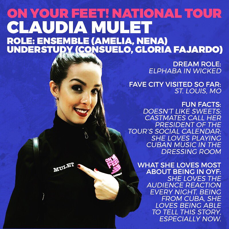 OYFtour's tweet photo. Get to know ensemble member @ClaudiaMulet1 who is making her professional debut in On Your Feet! #FeatureFriday https://t.co/LaFdQofLUO