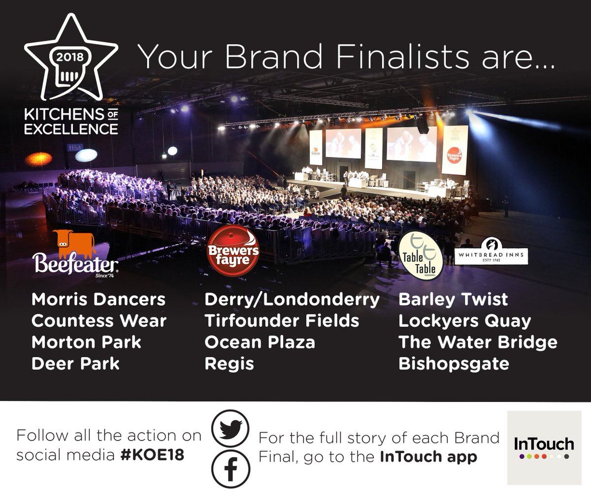 These are your 12 Brand Finalists for #KOE18! The competition to find our best Restaurant begins on 8th March - don't miss a moment, with all the action on the InTouch app! Let's get cooking! 🍽️