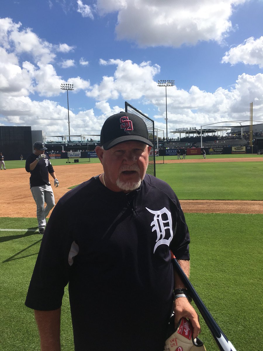 Tigers manager Ron Gardenhire wearing a Stoneman-Douglas High School hat