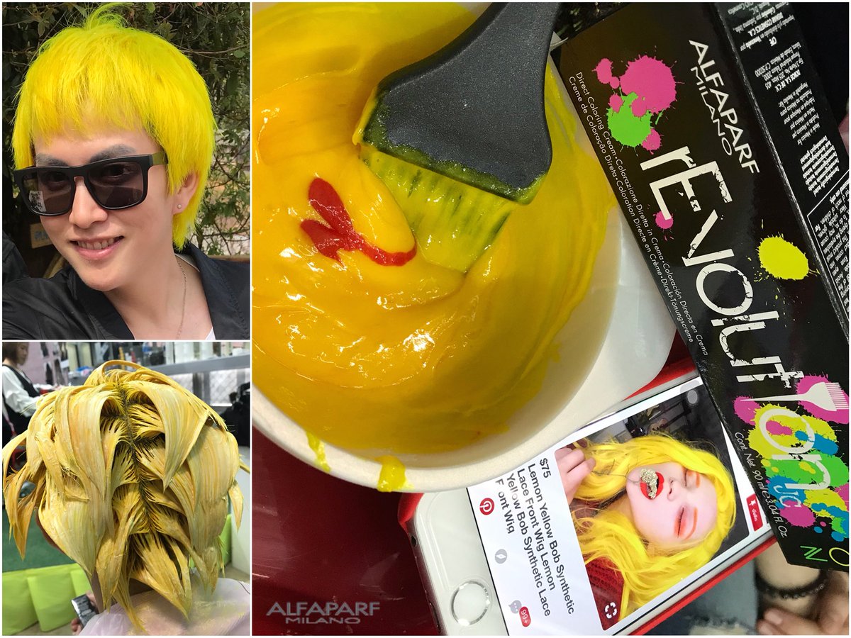SaVag_eiIII's tweet photo. ขอข้ามไปเมษาเลยงี้ AtommicYellow #neoncolor #revolutionJC #alfaparfmilano #travellinghairdresser2018 #hairbar2018 https://t.co/scLWpzzaOy