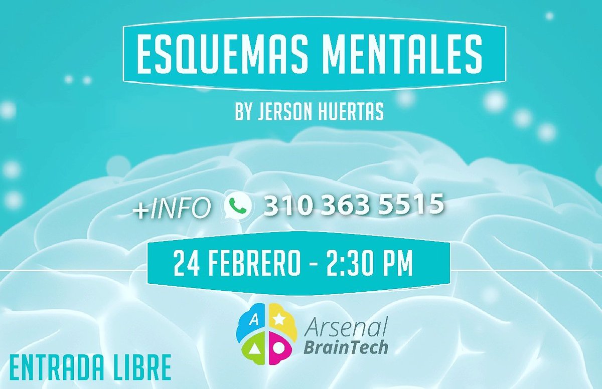 arsenal_brain's tweet photo. Arsenalbraintech 🧠  te extiende la invitación  para que partícipes a una capacitación  sobre esquemas mentales. Durante este espacio vas a adquirir conocimientos  óptimos para tu crecimiento personal
🤓👍🏻
Entrada  Gratis.!🤗🤩
El Dia  sabado 24 de Febrero  a las 2:30 pm. https://t.co/eIMKCOMyoX