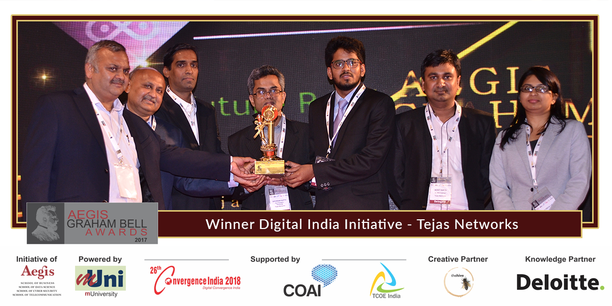 AegisGrahamBell's tweet photo. Aegis Graham Bell Awards 2017 Winner for under the category Digital India Initiative is Tejas Networks #AGBA #AGBA2017 @tejasn_official #DigitalIndia https://t.co/zTZT6XaY0P