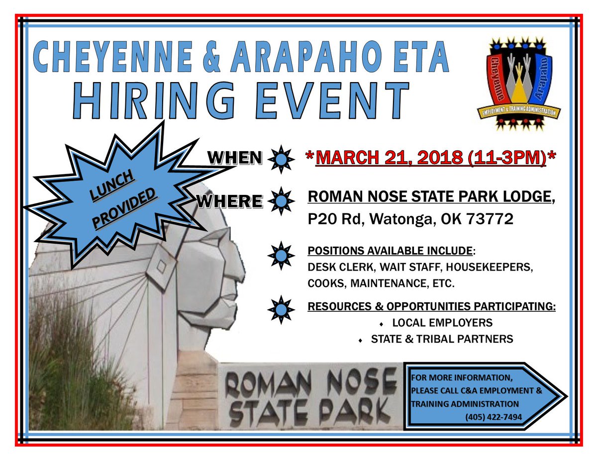 CA_ETAProgram's tweet image. The Hiring Event at the Roman Nose State Park has been postponed to ***March 21, 2018**** Please see the flyer for more information.