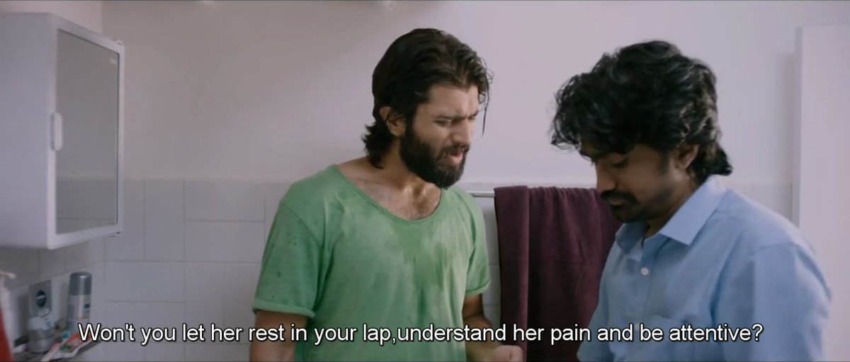 "A heartbroken man is like a girl going through PMS, don't tell him this is his fate, rather be attentive and understand his pain" the iconic analogy that Arjun gives to clear his constant mood swings and sad outlooks towards life.  #ArjunReddy