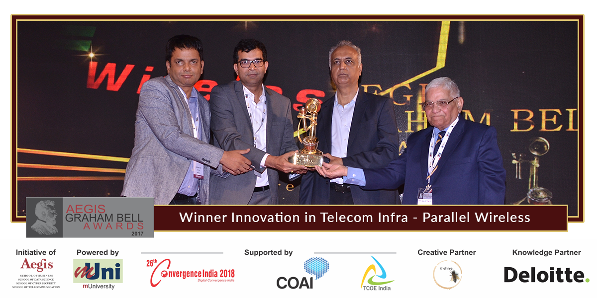 AegisGrahamBell's tweet photo. Aegis Graham Bell Awards 2017 Winner for under the category Innovation in Telecom Infra is Parallel Wireless #AGBA #AGBA2017 @parallel_tw #TelecomInfra https://t.co/MG4ou8Qbjk