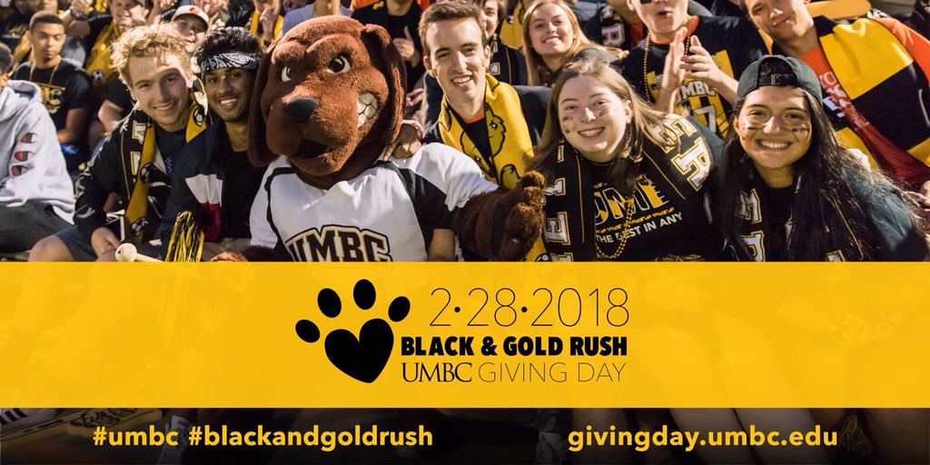 UMBCAthletics's tweet photo. Don’t forget to join us and the rest of @UMBC on February 28th, 2018 for UMBC Giving Day! 

#UMBC #BlackAndGoldRush #RetrieverNation https://t.co/s1Thetut4D