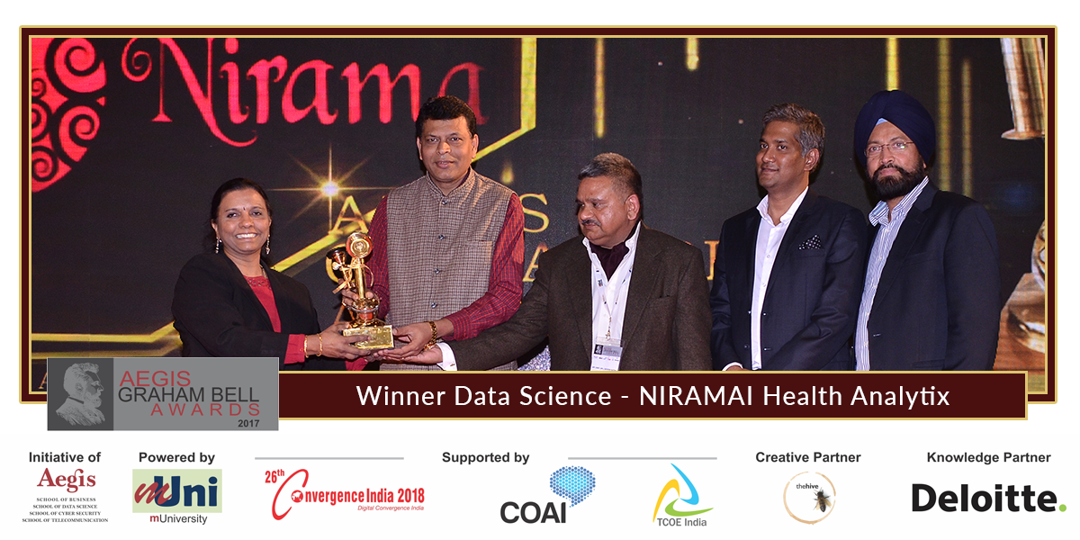 AegisGrahamBell's tweet photo. Aegis Graham Bell Awards 2017 Winner for under the category Data Science is NIRAMAI Health Analytix #AGBA #AGBA2017 @niramaianalytix #DataScience https://t.co/5J7abRk1gw