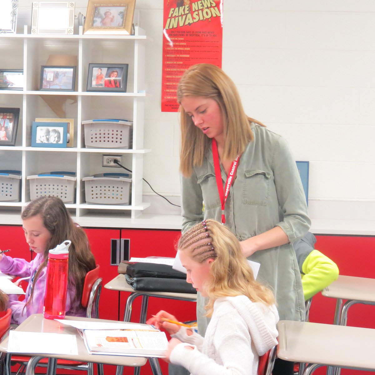 NCHSteaching2's tweet photo. Miss.Wood teaching her first official lesson at Madison Junior High with her cooperating teacher Mr.Glogowski! #Inspire203 https://t.co/GpEx5OiEt8