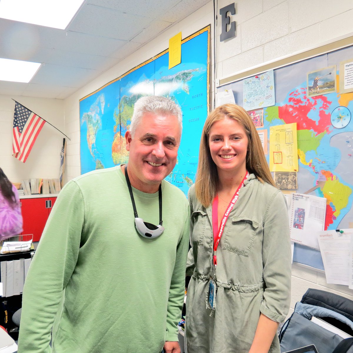 NCHSteaching2's tweet photo. Miss.Wood teaching her first official lesson at Madison Junior High with her cooperating teacher Mr.Glogowski! #Inspire203 https://t.co/GpEx5OiEt8
