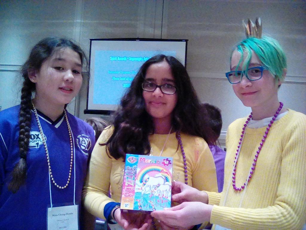 decaturlatin's tweet photo. Decatur Classical wins 2nd place in medium schools spirit competition #2 Purple and Goooal(d) 🎉🎉🎉 

"Purple &amp; gold!
Latin is old!
Sports are cool
and the dolphins rule!"

Good work, Marina, Flavia, &amp; Appia!

#cavedelphinum 🐬🐬🐬
#IJCL2018 #IJCL #DCSLatinContest https://t.co/3tQ0dzKolM
