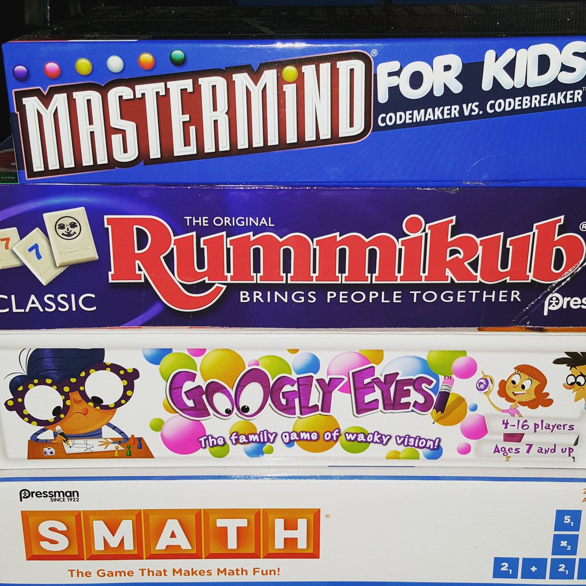 1stopmom's tweet image. We are a game playing family. Game night comes around a few times during the week. I really appreciate that @GoliathGames sent us some games to play!  #mastermindgame #Rummikub #GooglyEyes #Smath #UnPlug